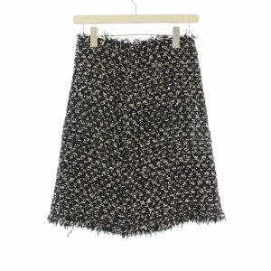 スカート ひざ丈 ツイード フレア XS 黒 ブラック 白 ホワイト A16SV4085 /OR