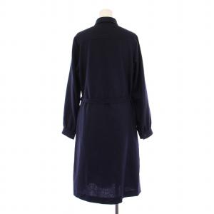 A.P.C. シャツ ワンピース 長袖 ミモレ丈 ウエストリボン ウール 38 紺 /BM