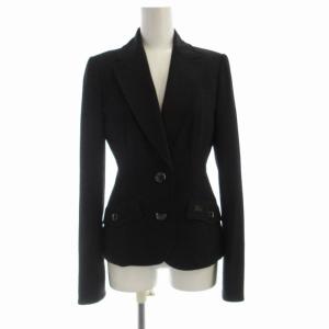 テーラードジャケット 裏地チェック ロゴ 刺繍 長袖 38 黒 ブラック FC506-228-09 /RO