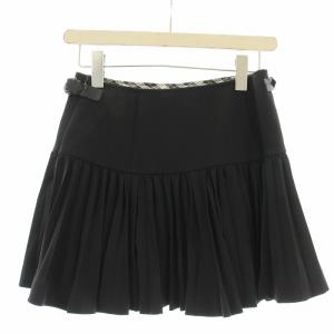 BURBERRY BLUE LABEL ミニスカート プリーツ 内側チェック ロゴ刺繍 36 黒 ブラック FX508-228-09 /OR