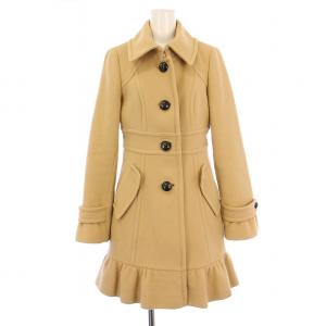 ステンカラーコート アウター ロング丈 シングル フリル 裏地ノバチェック ウール アンゴラ混 38 ベージュ