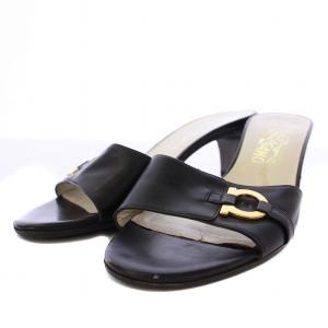 Salvatore Ferragamo ミュール サンダル ガンチーニ レザー 7.5 C 黒 /BM