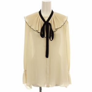 つけ襟 シャツ ブラウス 02204 41033 シフォン 比翼ボタン 長袖 36 ベージュ /G