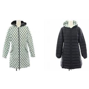 モダンリバーシブルジップアップダウンコート 総柄 フード ナイロン M 水色 ライトブルー 白 ホワイト