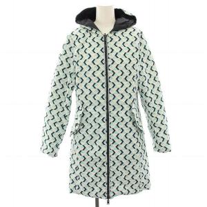 DoCLASSE Do CLASSE モダンリバーシブルジップアップダウンコート 総柄 フード ナイロン M 水色 ライトブルー 白 ホワイト