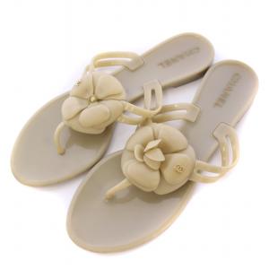 カメリア トングサンダル ビーチサンダル フラット 花モチーフ ココマーク 装飾 38 グレージュ /BB