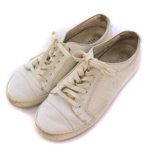 CHANEL ローカットスニーカー シューズ 厚底 レザー 切替 ココマーク 38 白 ホワイト /BB