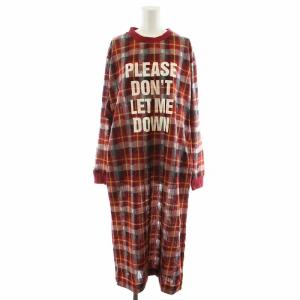 ワンピース ロング丈 長袖 チェック柄 ロゴ F グレー 赤 レッド 黒 ブラック 01183CO05