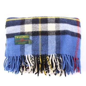 TWEEDMILL マフラー フリンジ チェック柄 ウール 総柄 青 ブルー マルチカラー /BB
