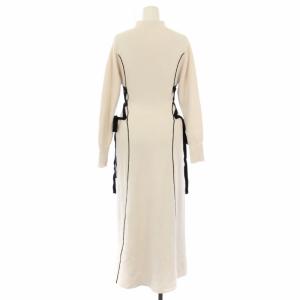 SNIDEL 25SS レースアップバイカラーニットワンピース 長袖 ロング ONE アイボリー SWNO251013