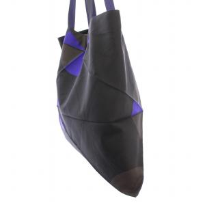ISSEY MIYAKE トートバッグ ハンドバッグ バイカラー レザー 牛革 切替 黒 ブラック 青 ブルー /BB