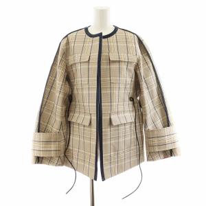 ノーカラージャケット チェック柄 38 ベージュ 19RJK021