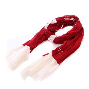 ストール フリンジ ロゴ バイカラー 麻 リネン 赤 レッド 白 ホワイト /BB OH