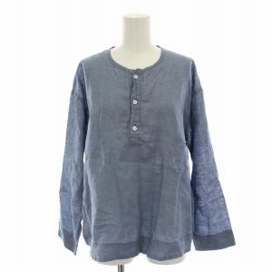 シャツ ブラウス ノーカラー 麻 リネン 1 青 061-U613-148 /RE