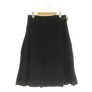 プリーツラップスカート ロング チェック ウール フリンジ 1 ブラック /MY OS