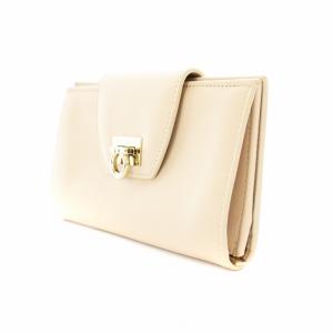 Salvatore Ferragamo ガンチーニ 長財布 二つ折り ウォレット レザー 小銭入れあり ベージュ IR-224209 /KU