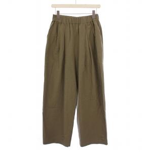24SS リノリオグログランイージーパンツ タック ウエストゴム 麻 リネン混 38 カーキ 24030370050010