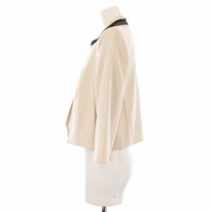 Max Mara スタンドカラージャケット 七分袖 切替 シアー シルク ウール 42 ベージュ 黒 ブラック 8041065700