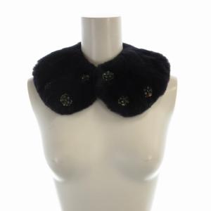 つけ襟 ビジュー装飾 花モチーフ ファー 紺 ネイビー /RO