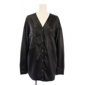 21AW Gloss Satin ブラウス シャツ 長袖 Vネック 4 黒 BLCYIA0901 /BM