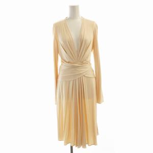 カラードレス ワンピース ひざ丈 長袖 シルク UK8 ピンクベージュ 14-51-00025 /EE