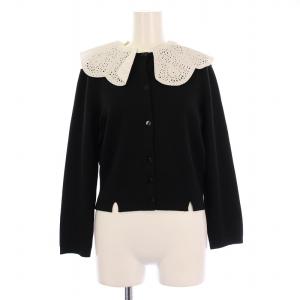 ニットカーディガン カットワーク M ブラック