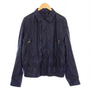 ステンカラージャケット ペイズリー柄 L ネイビー