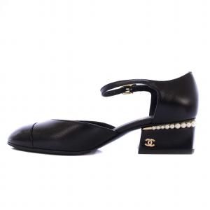 CHANEL アンクルストラップパンプス ココマーク パール レザー 36C 黒 G39250