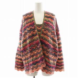 アンサンブルニット カーディガン ニット カットソー ノースリーブ ボーダー柄 モヘヤ 42 40 マルチカラー