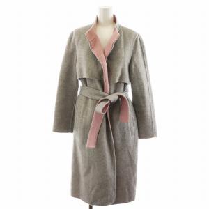 コート ロング丈 バイカラー ウール アウター 36 ピンク ライトグレー /AN29