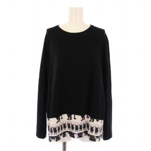 ニット セーター 長袖 クルーネック ドッキング 猫 ウール M 黒 /BM