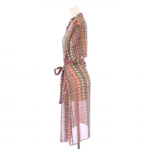 PS Paul Smith シャツワンピース ミモレ ロング 半袖 バンドカラー シアー シースルー 総柄 40 マルチカラー /BB