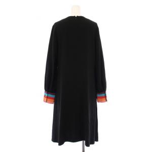PAUL SMITH ワンピース ミモレ ロング 長袖 Vネック ストレッチ 袖ボーダー柄 40 黒 ブラック 青 ブルー /BB