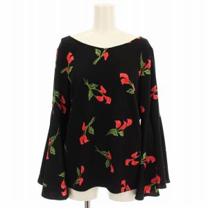 シャツ ブラウス 3714 1275 フレアスリーブ 花柄 長袖 36 黒 ブラック /G
