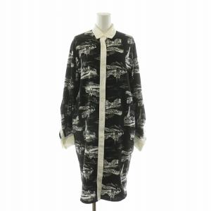 シャツワンピース 総柄 切替 長袖 ロング 38 ブラック グリーン 3006A133-0970 /NQ