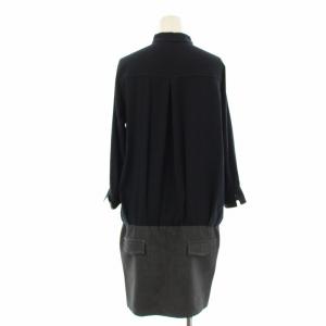 BURBERRY BLUE LABEL ドッキングシャツワンピース ひざ丈 長袖 38 紺 グレー E1J31-497-29 /OR