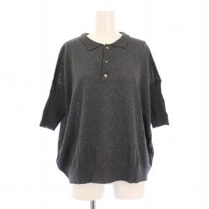 ニット 半袖 レギュラーカラー ストレッチ ハーフボタン ラメ混 F グレー /BB