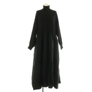 24AW ニットコンビギャザーワンピース ロング 長袖 切替 タートルネック 1 ブラック /MY OS