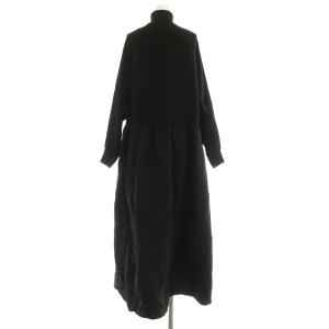 BEARDSLEY 24AW ニットコンビギャザーワンピース ロング 長袖 切替 タートルネック 1 ブラック /MY OS