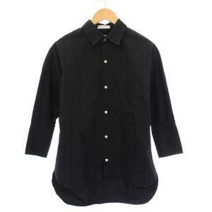 シャツ ブラウス 七分袖 レギュラーカラー 無地 1 黒 ブラック /BB