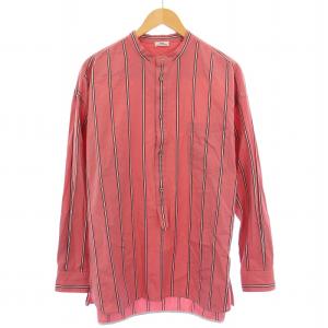 シャツ ブラウス 長袖 バンドカラー プルオーバー ハーフボタン ストライプ柄 F ピンク /BB