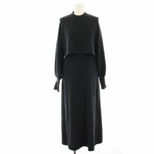 22AW メリノウールアンサンブルニットワンピース ロング マキシ ベスト ショート丈 38 黒 ブラック