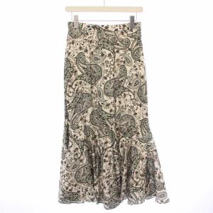 フレアスカート マキシ ロング ペイズリー柄 総柄 38 アイボリー 緑 グリーン /BB
