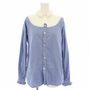 岡山児島工場産 シャツ ブラウス 長袖 フリル 0 XS 白 ホワイト サックスブルー /YT