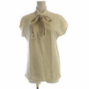 ポロシャツ リボン 刺繍 麻 リネン混 半袖 1 アイボリー /RO