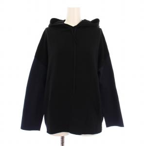 プルオーバーパーカー ニット 長袖 ストレッチ S 黒 ブラック 紺 ネイビー /BB