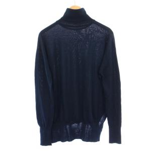 JOHN SMEDLEY ニット セーター 長袖 タートルネック 無地 ウール 薄手 S/M 紺 ネイビー /BB