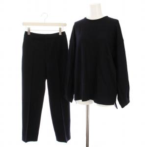 セットアップ 上下 ウォッシャブルスムースウールプルオーバー ニット カットソー 長袖 パンツ 38 紺