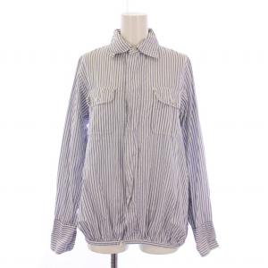 シャツ ブラウス 長袖 ストライプ柄 S 青 白 /BM