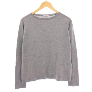 ニット セーター 長袖 クルーネック 無地 ウール 薄手 M グレー /BB